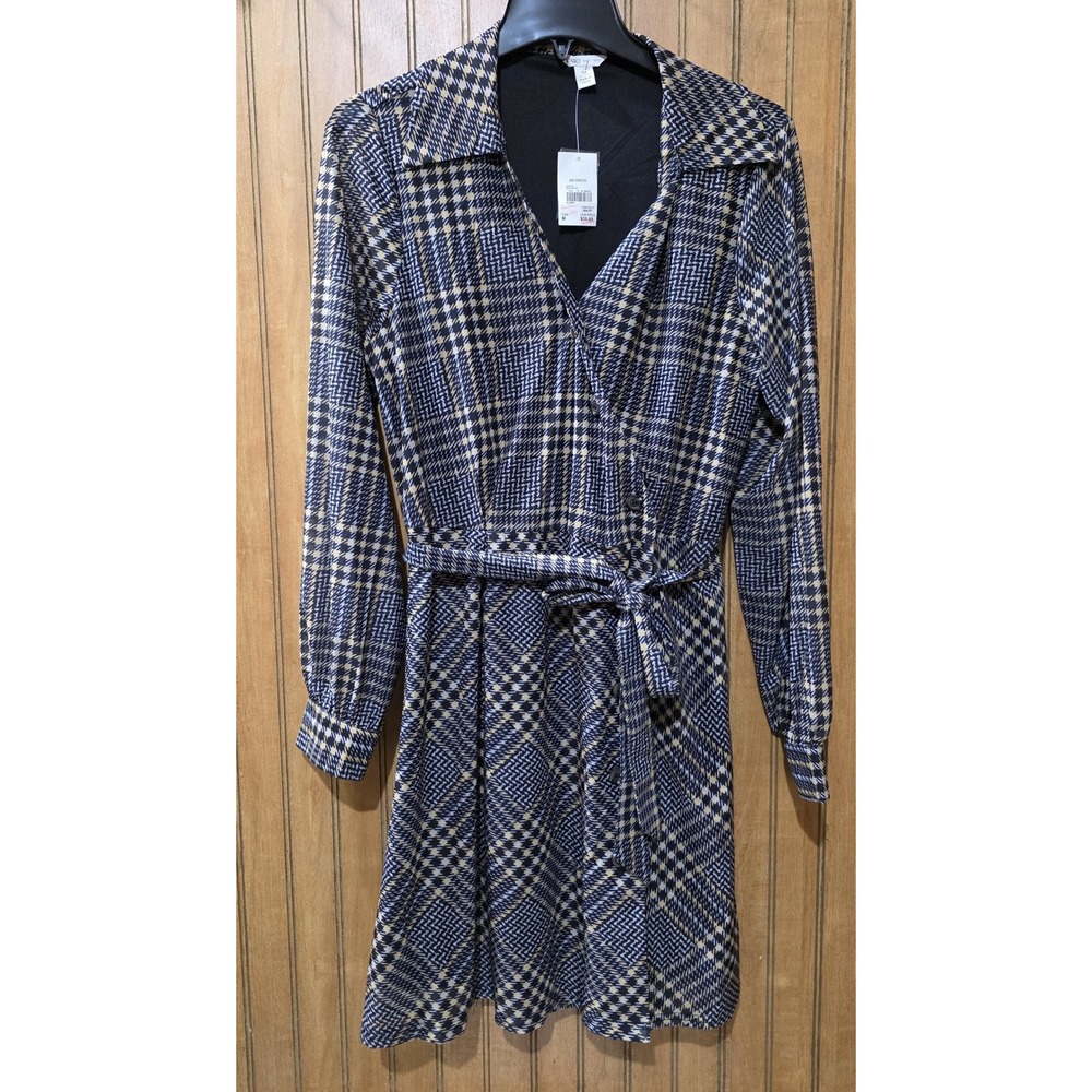 Cato Shirt Dress Women Sz M Black White Plaid Tie Button Front NWT